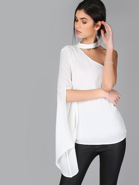 Top Spalla Con Girocollo - Bianco