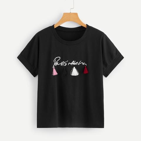 Camiseta Con Fleco Con Bordado De Letra