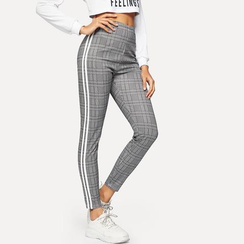 Stripe Side Plaid Leggings