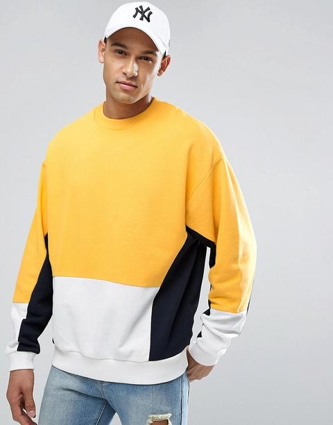 Sudadera Extragrande Con Diseño Colour Block En Amarillo De Asos