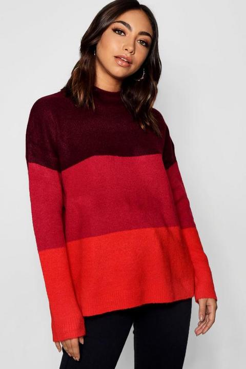 Colour Block Jumper With Funnel Neck