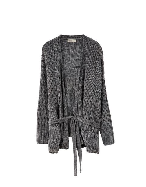 Cardigan In Maglia Di Ciniglia Con Cintura