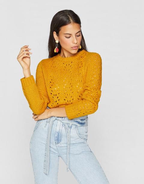 Pullover Cropped Traforato Senape