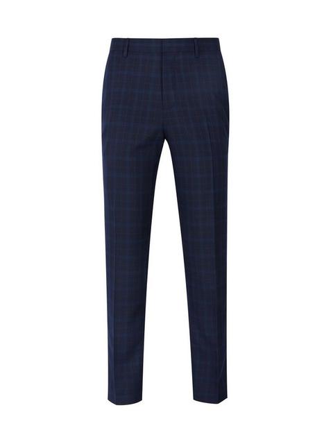 Navy Blue Slim Check Trousers