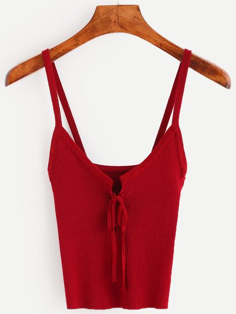 Burgundy Lace Up Ribbed Cami Top