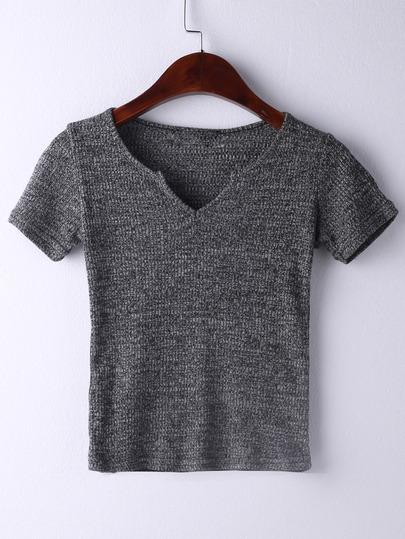 T-shirt A Costine Scollo V Maniche Corte - Grigio