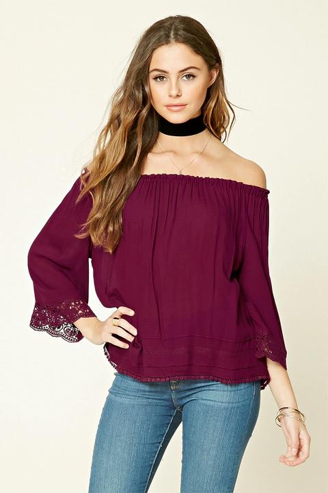Crochet-trimmed Woven Top