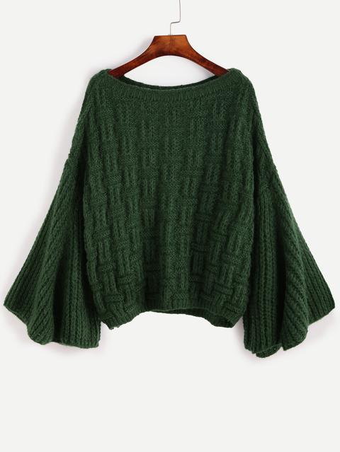 Maglione Leggero Maniche A Campana Verde Scuro