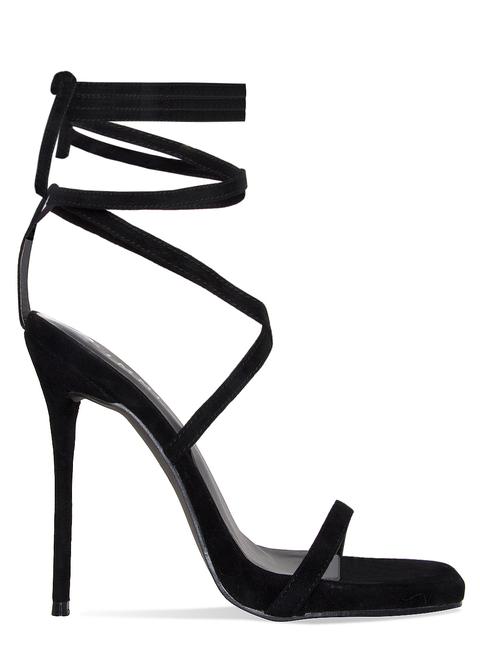 Jessie Black Suede Lace Up Square Toe Heels