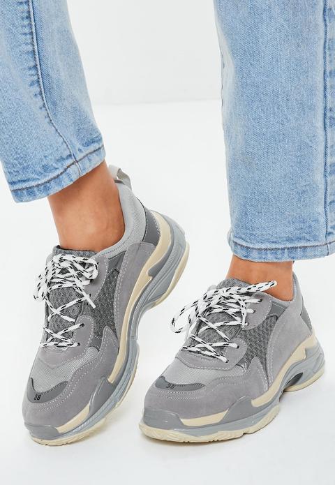 Grey Contrast Sole Colour Block Chunky 