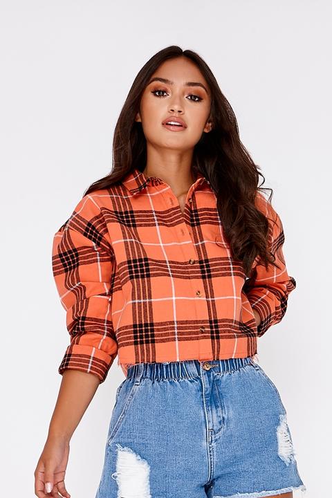 Orange Shirts - Sarah Ashcroft Orange Cropped Checked Shirt