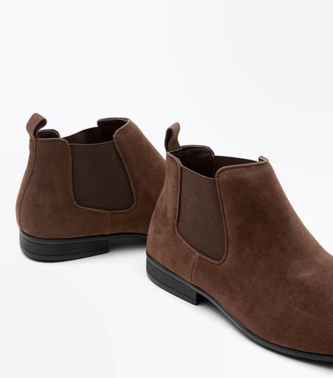 Brown Suedette Pointed Toe Chelsea Boots