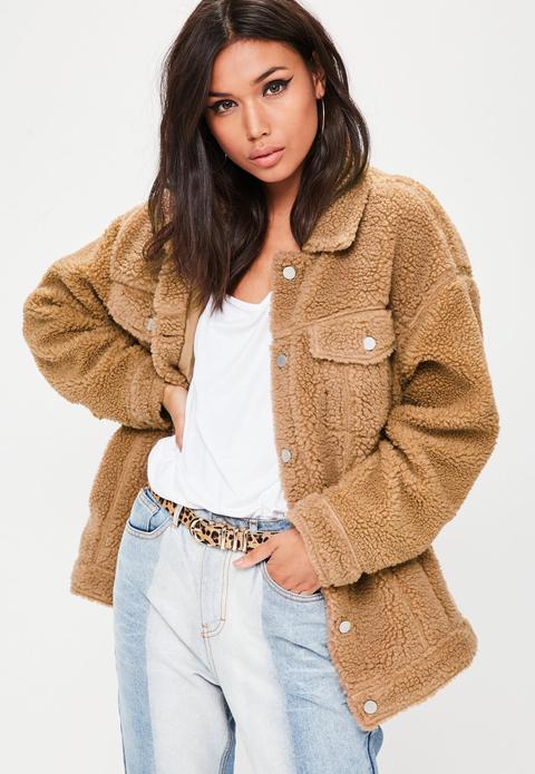 Tan Oversized Borg Trucker Jacket, Tan