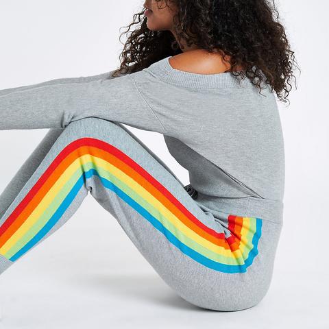 Grey Rainbow Side Stripe Knitted Joggers