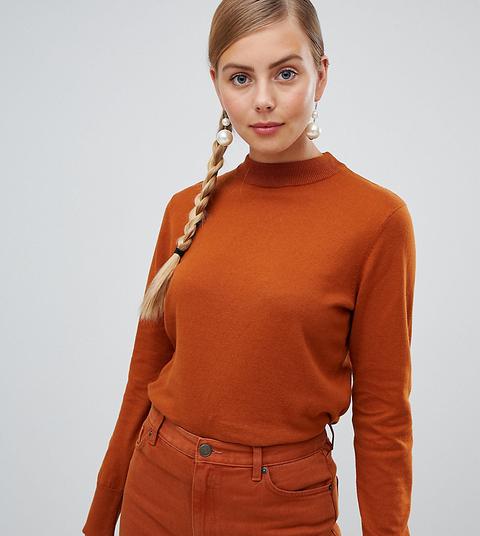 Monki Lightweight High Neck Sweater In Rust - Orange