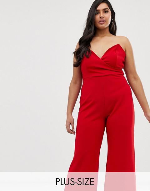 Club L London Plus - Tuta Jumpsuit A Fascia Con Stecche Rossa - Rosso