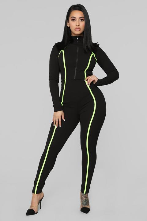 From Now On Zip Up Jumpsuit - Black/neon Yellow