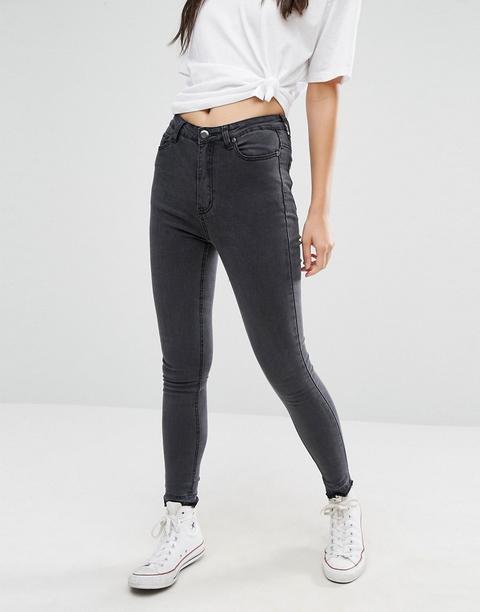 Boohoo - Jeans Slim A Vita Alta Con Fondo Sfrangiato - Nero