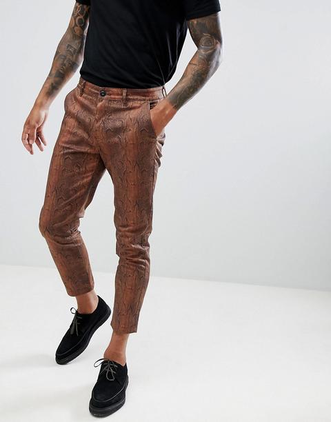 Asos Design Slim Cropped Trousers In Snake Print