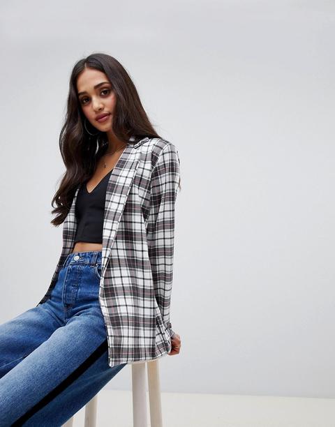 Lasula Plaid Longline Blazer - Black