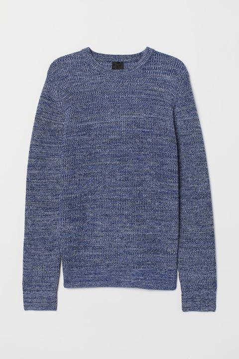Pull En Maille Texturée - Bleu