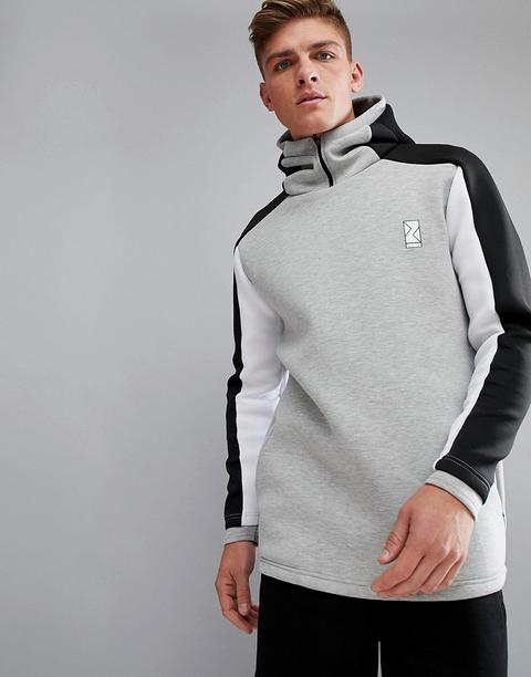 Bershka Sport - Felpa Con Cappuccio A Blocchi Di Colore Grigia - Grigio