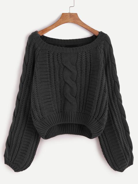 Maglione Cable Maniche A Raglan Nero