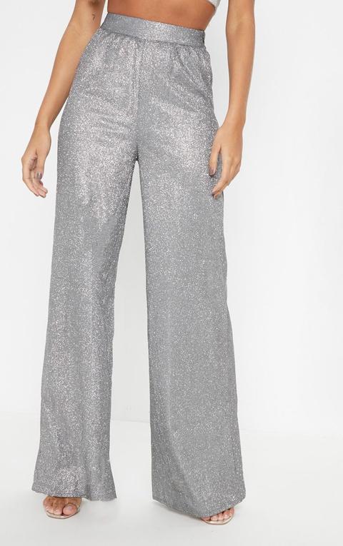 Silver Glitter Wide Leg Trouser from 