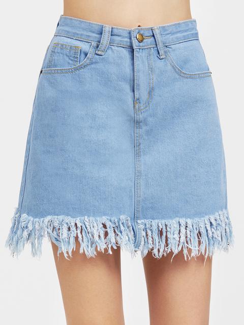 Tassel Hem A Line Denim Skirt