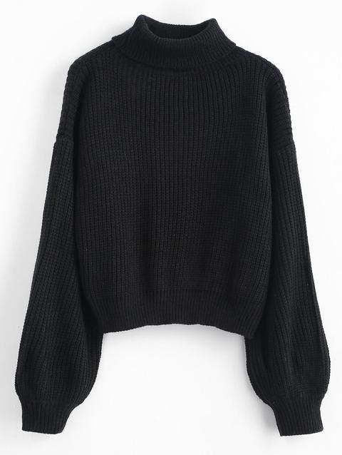 Turtleneck Lantern Sleeves Chunky Sweater