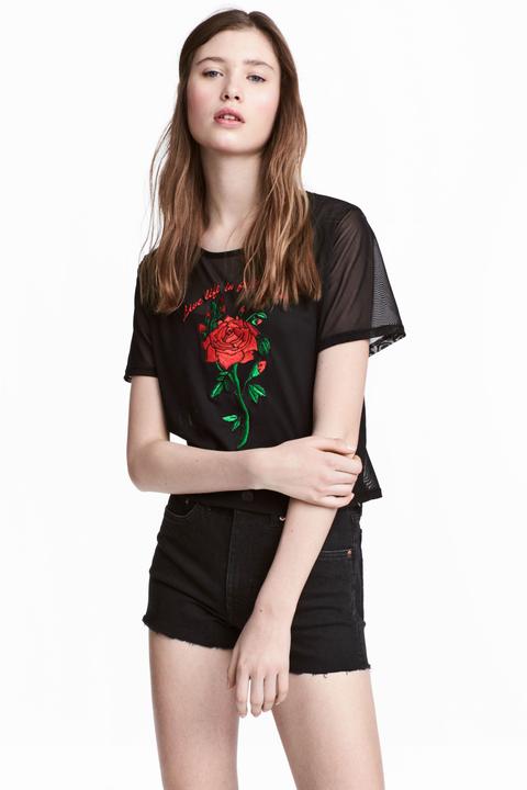 Embroidered Mesh Top