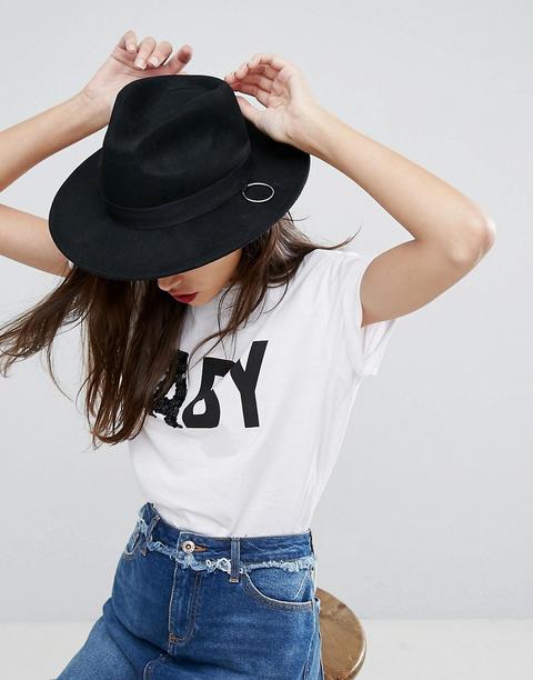 Asos - Cappello Panama Regolabile In Feltro Con Fascia - Nero