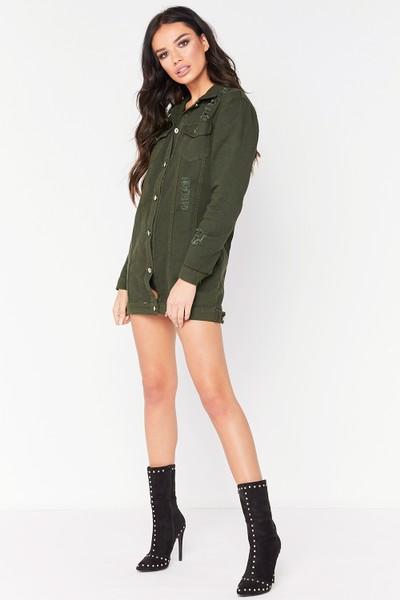 Chyna Khaki Oversized Denim Jacket