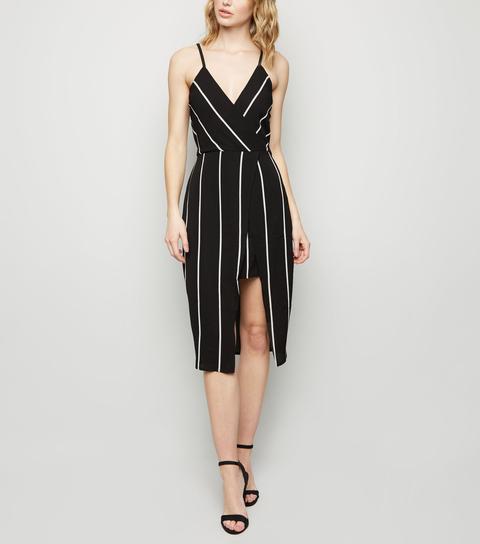 Ax Paris Black Stripe Wrap Dress New Look