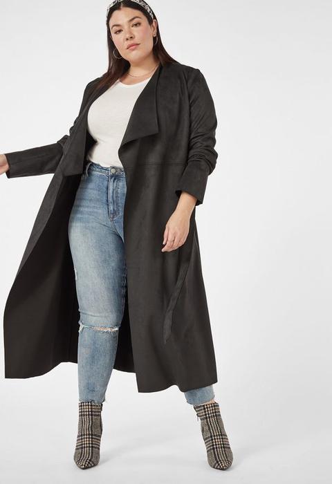 Manteau Drapé En Simili Daim