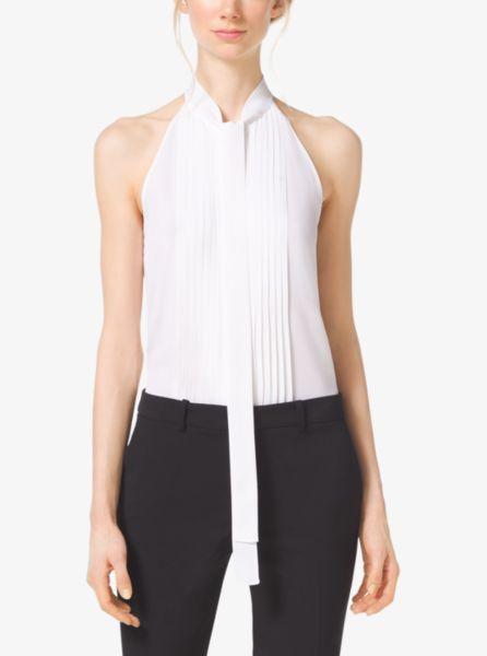 Pleated Tie-neck Silk-georgette Top | Michael Kors