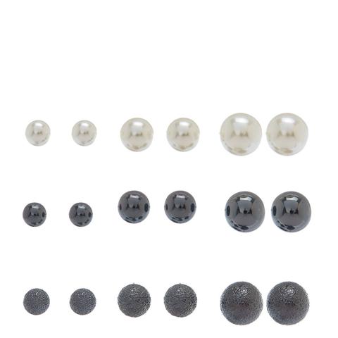 Faux Pearl And Sandblasted Graduated Ball Stud Earrings