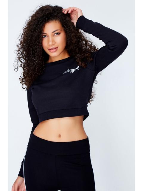 Black Babygirl Brushed Back Crop Sweat