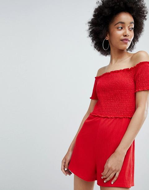 Bershka - Tuta Corta Rossa Con Spalle Scoperte - Rosso