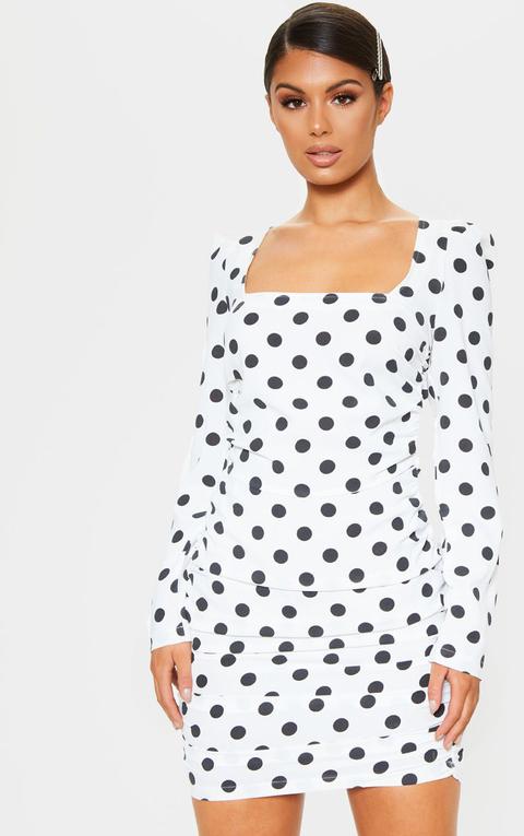 square neck polka dot bodycon dress