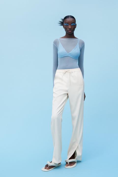 Full-length Wide-leg Trousers With Split Hems