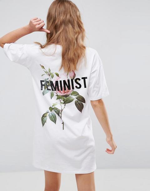 Asos - Feminist - Vestito T-shirt Con Stampa Floreale - Bianco