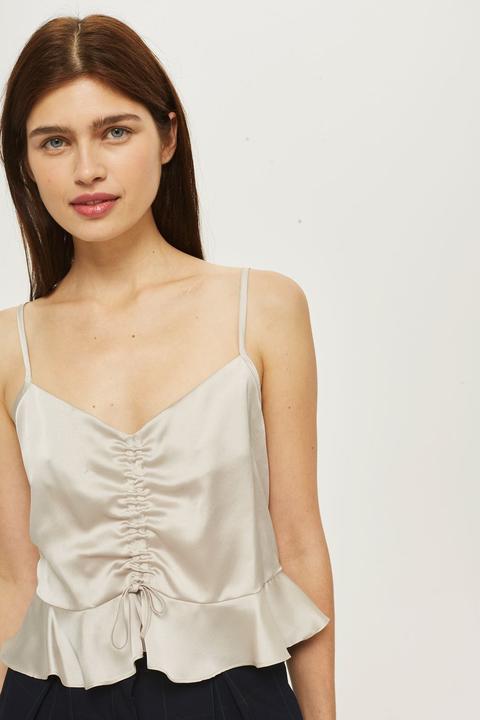 Womens Satin Ruched Camisole Top - Champagne, Champagne