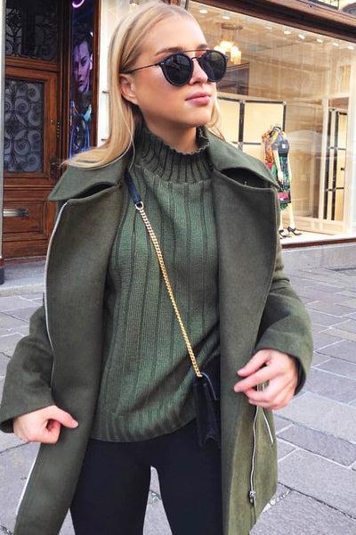 Khaki Knit High Neck Jumper - Jaelynn