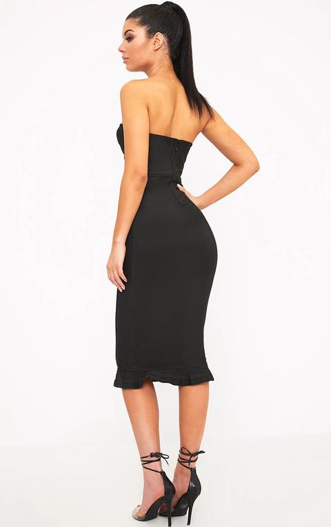 black frill hem midi dress