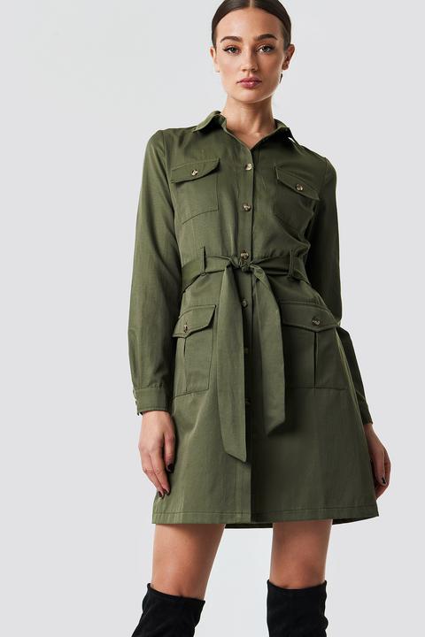 Na-kd Trend Pocket Detail Shirt Dress - Green