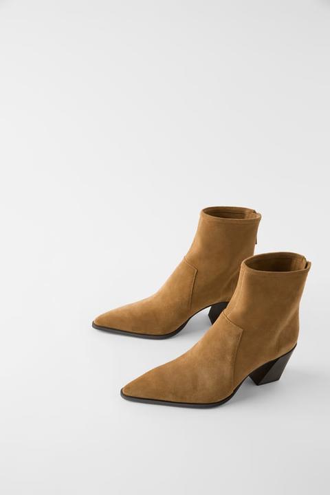 zara leather heeled ankle boots