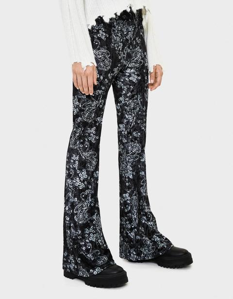 Pantalon Évasé En Velours Imprimé