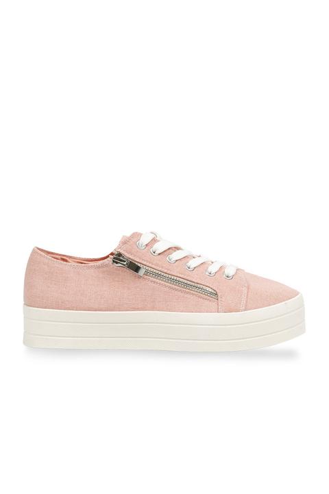 Sneakers Basse In Tela Rosa