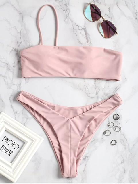 Conjunto De Bikini De Corte Alto Con Un Solo Hombro Pink